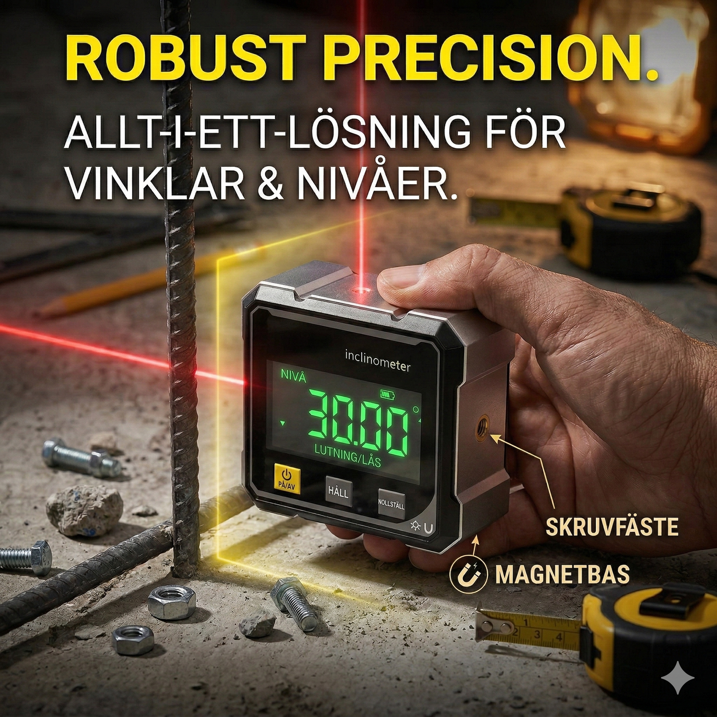 RAK Precision: Digital Vinkelmätare med Dubbel Laser & Magnetfäste